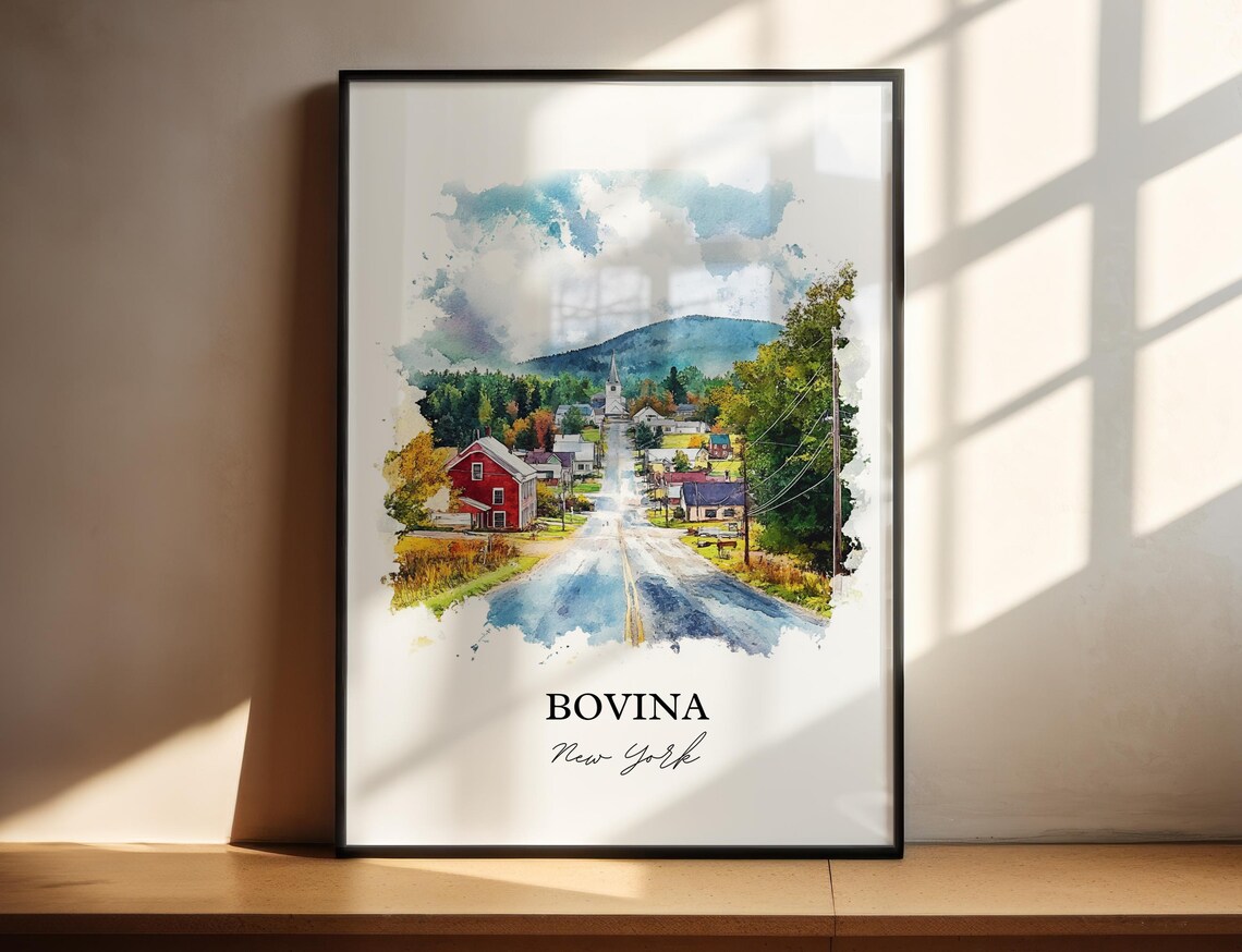 Bovina New York Country Road Village Watercolor Travel Gift Poster