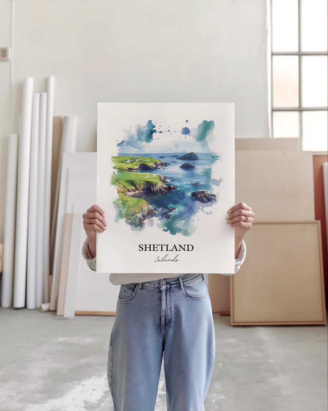 Shetland Islands Scotland Watercolor Cliffs Coastline Poster - Image 3