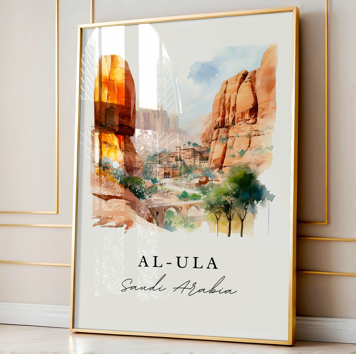 Al Ula Saudi Arabia Watercolor Red Rock Desert Canyon Oasis Poster - Image 4