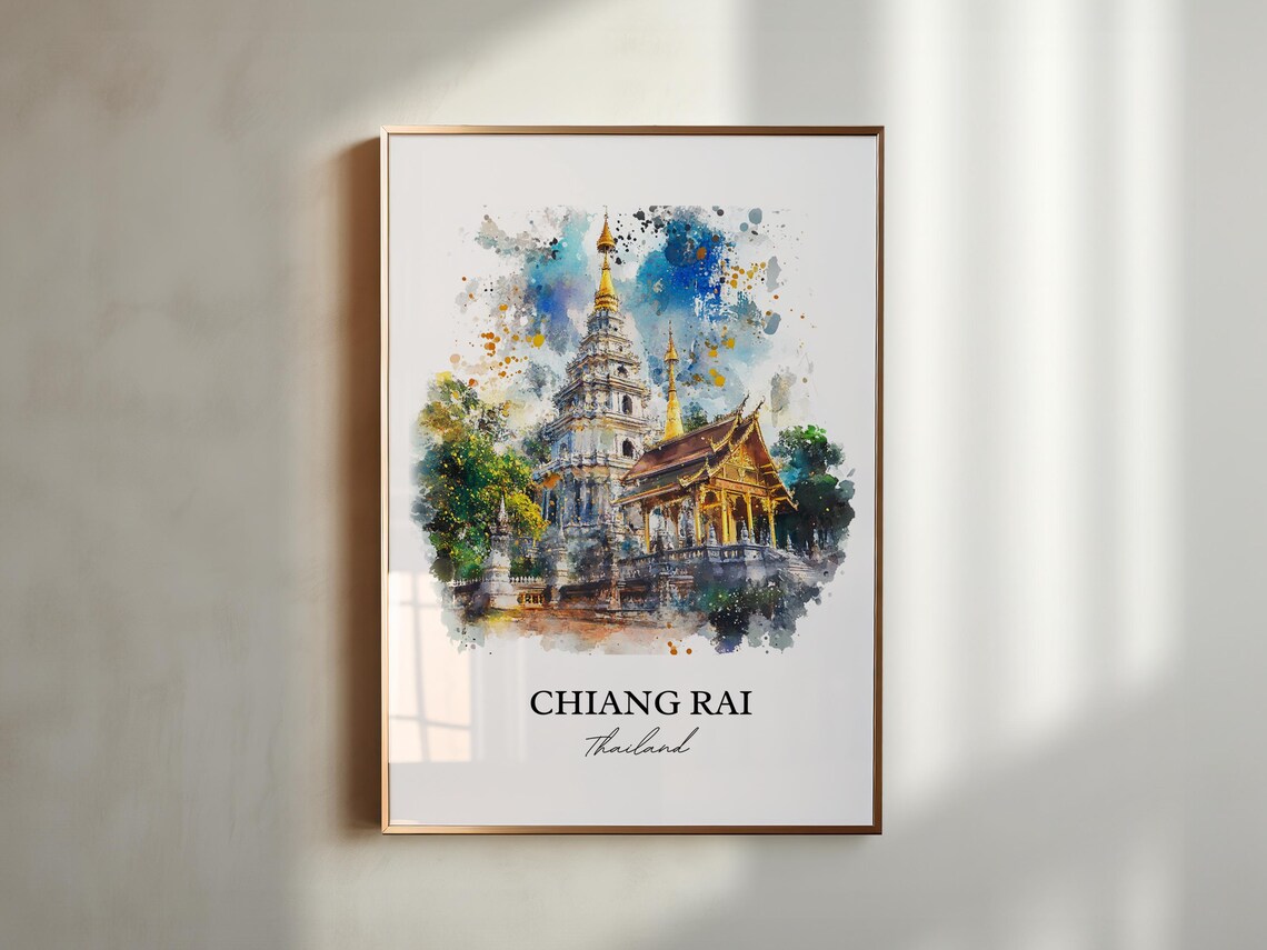Chiang Rai Thailand Watercolor Golden Temple Landmark Art Poster - Image 5