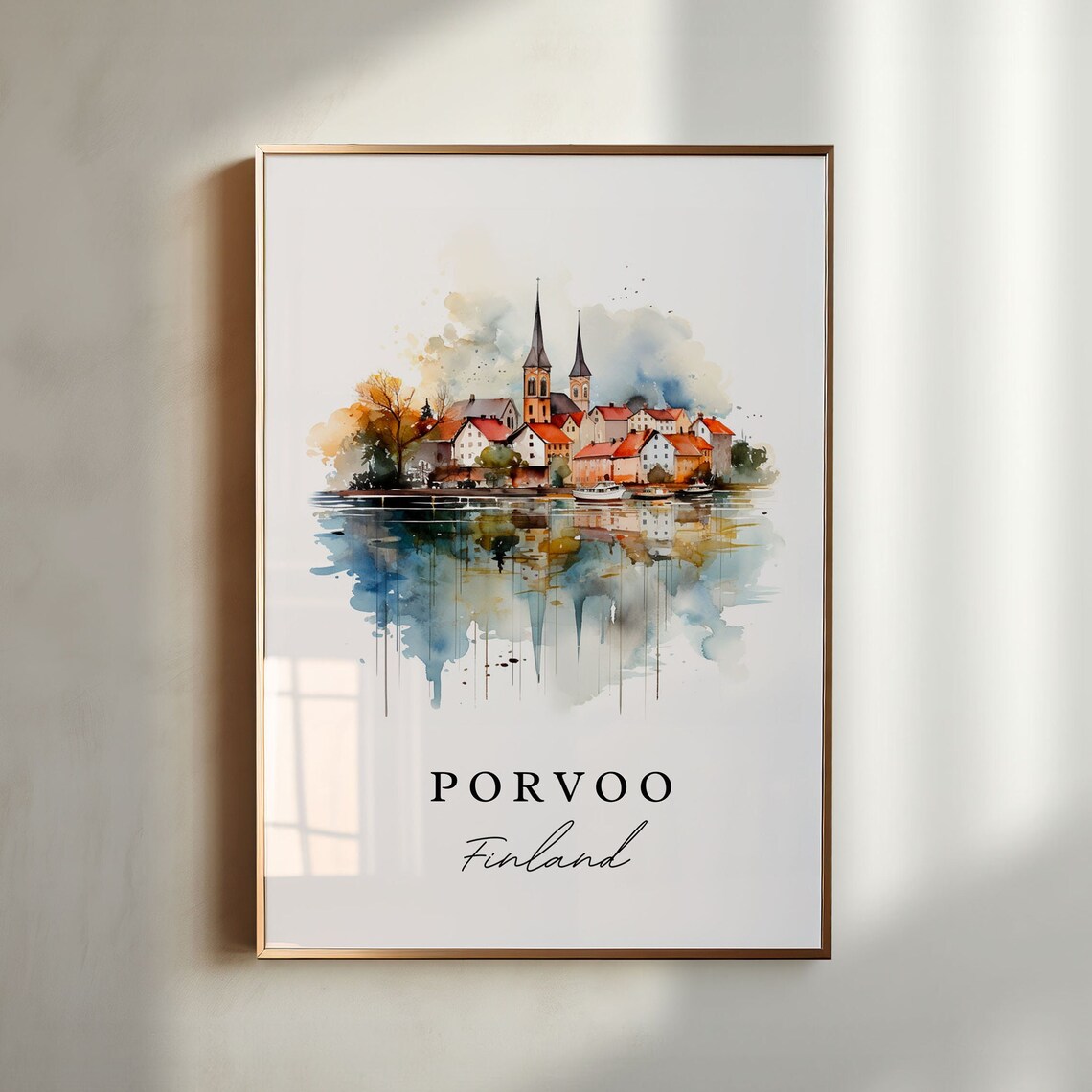 Porvoo Finland Riverside Old Town Church Watercolor Travel Poster