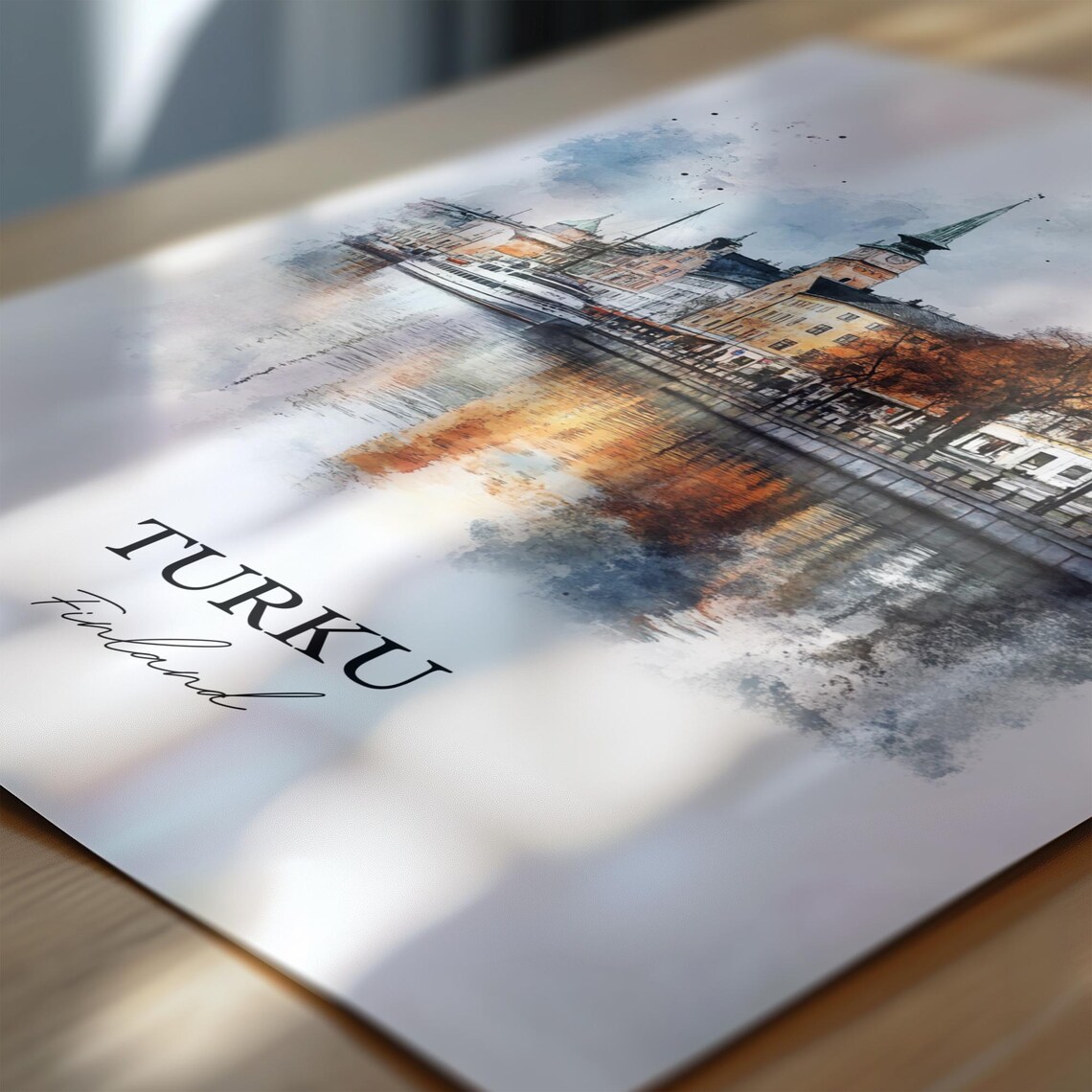 Turku Finland Riverside Old Town Watercolor Skyline Travel Art Poster - Image 6