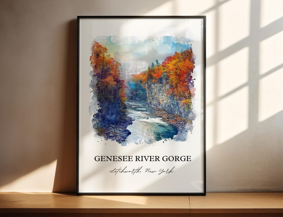 Genesee River Gorge Watercolor Autumn Cliffs New York Poster