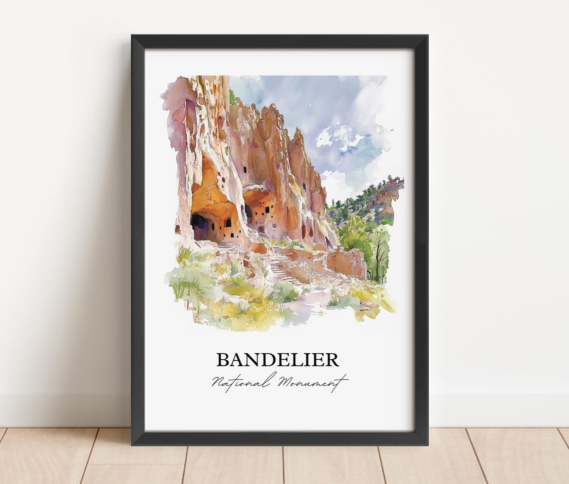 Bandelier National Monument Cliff Dwellings Canyon Watercolor Poster - Image 4