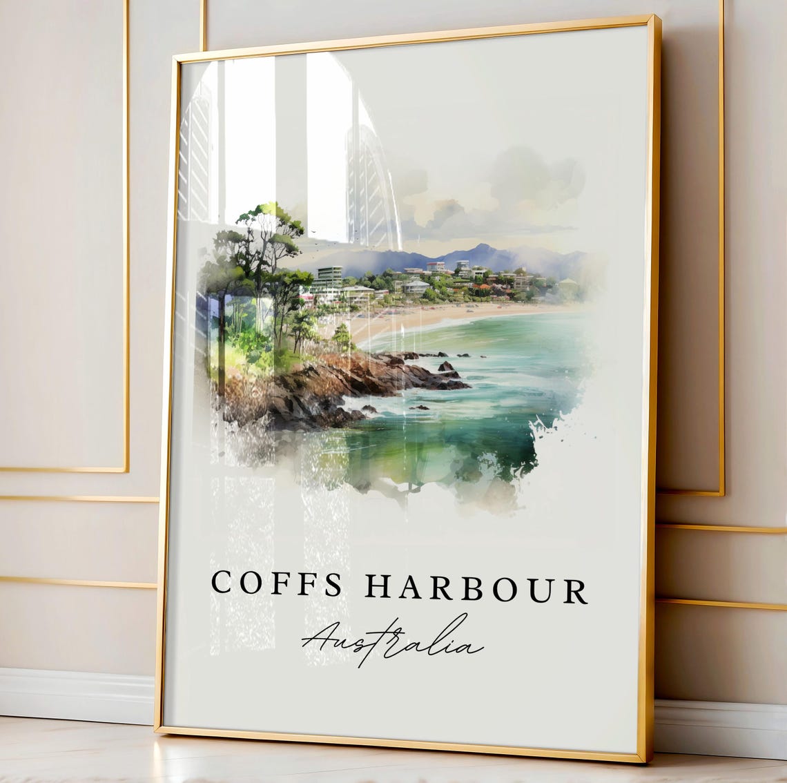 Coffs Harbour Australia Rocky Headland Beach Watercolor Poster - Image 3