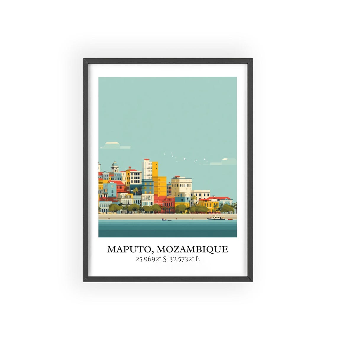 Maputo Mozambique Harbor Seafront Skyline Retro Travel Poster - Image 2