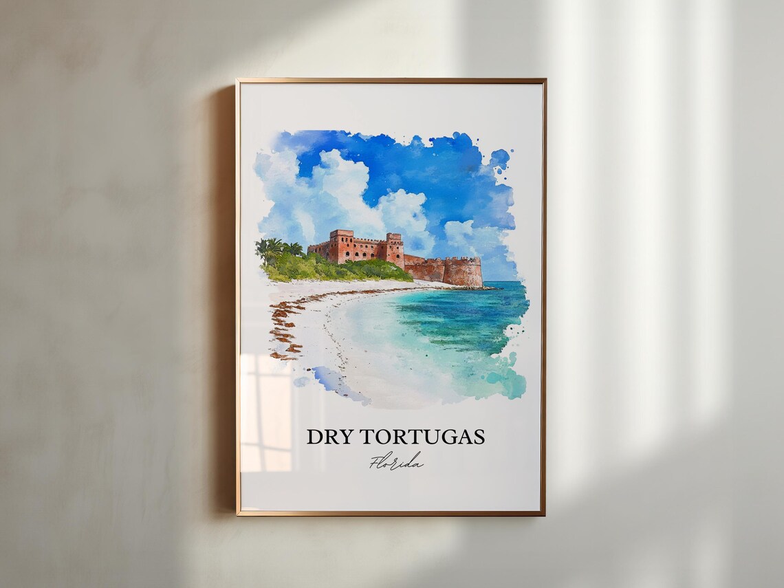 Dry Tortugas Florida Historic Fort Beach Watercolor Travel Poster - Image 2