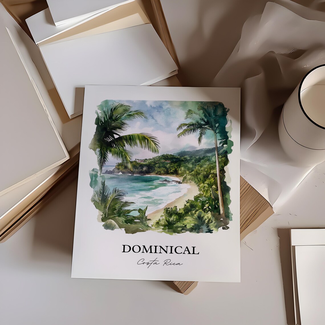 Dominical Costa Rica Sunny Palm Beach Surf Town Watercolor Poster - Image 2