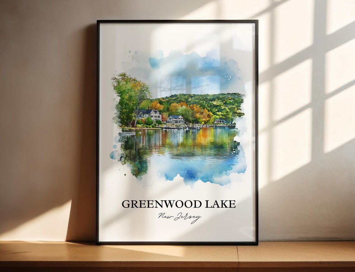 Greenwood Lake New Jersey Lakeside Homes Watercolor Lake Poster