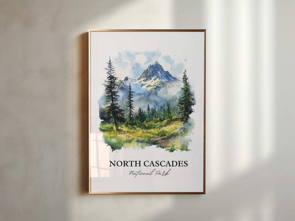 North Cascades National Park Snowy Peaks Pines Watercolor Poster - Image 4