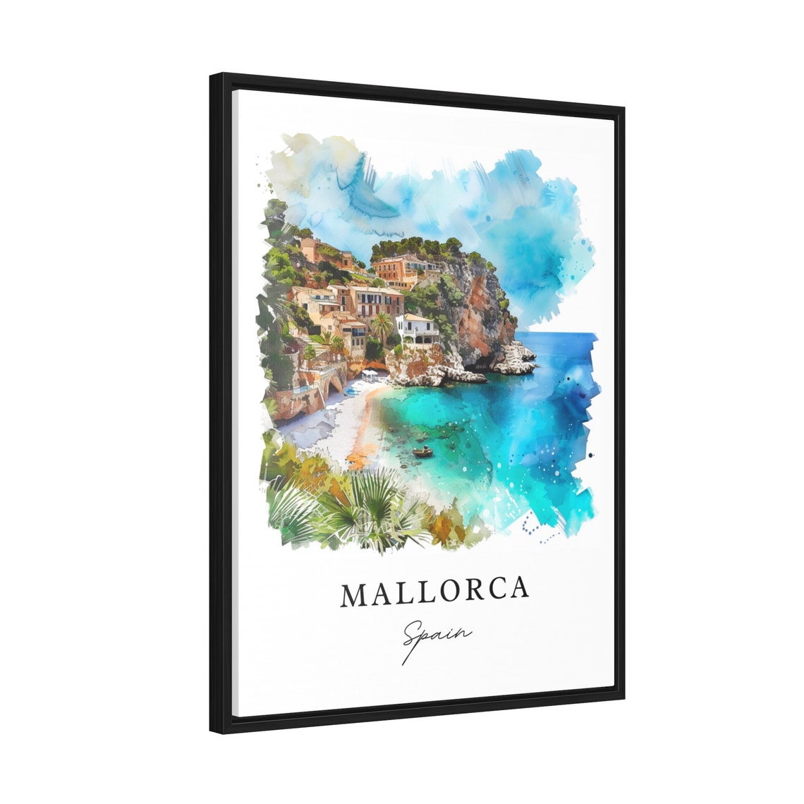 Mallorca Spain Watercolor Turquoise Cove Cliffs Beach Poster - Image 2