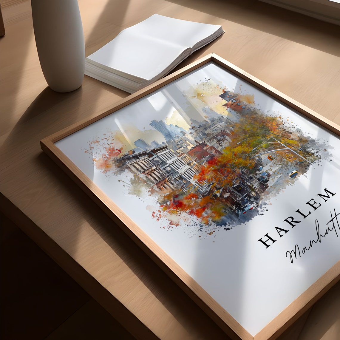 Harlem Manhattan New York Autumn Street Watercolor City Poster - Image 5