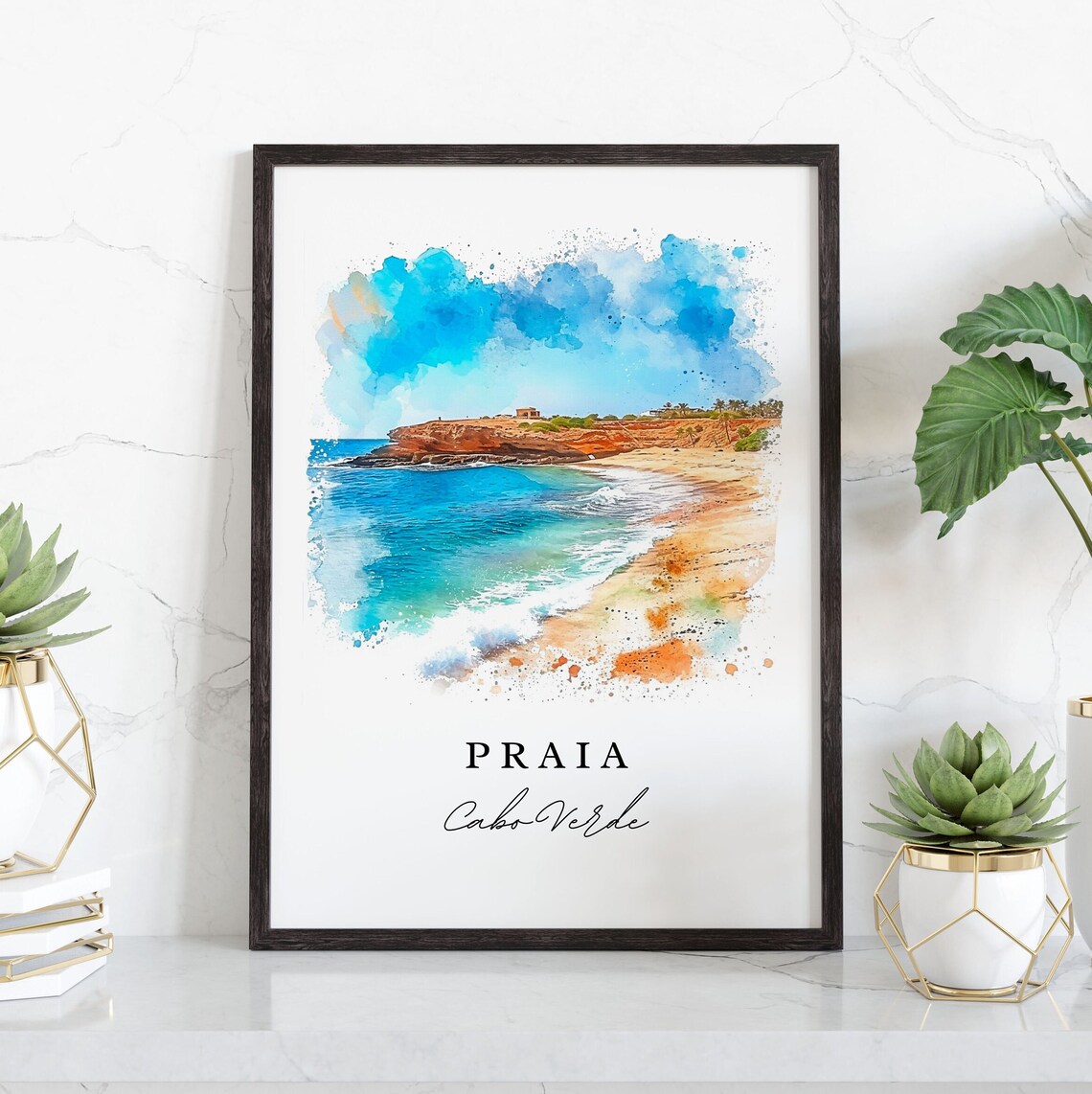 Praia Cabo Verde Tropical Beach Watercolor Coastal Travel Poster - Image 4