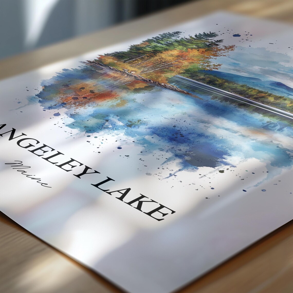 Rangeley Lake Maine Watercolor Fall Foliage Mountain Lake Poster - Image 6