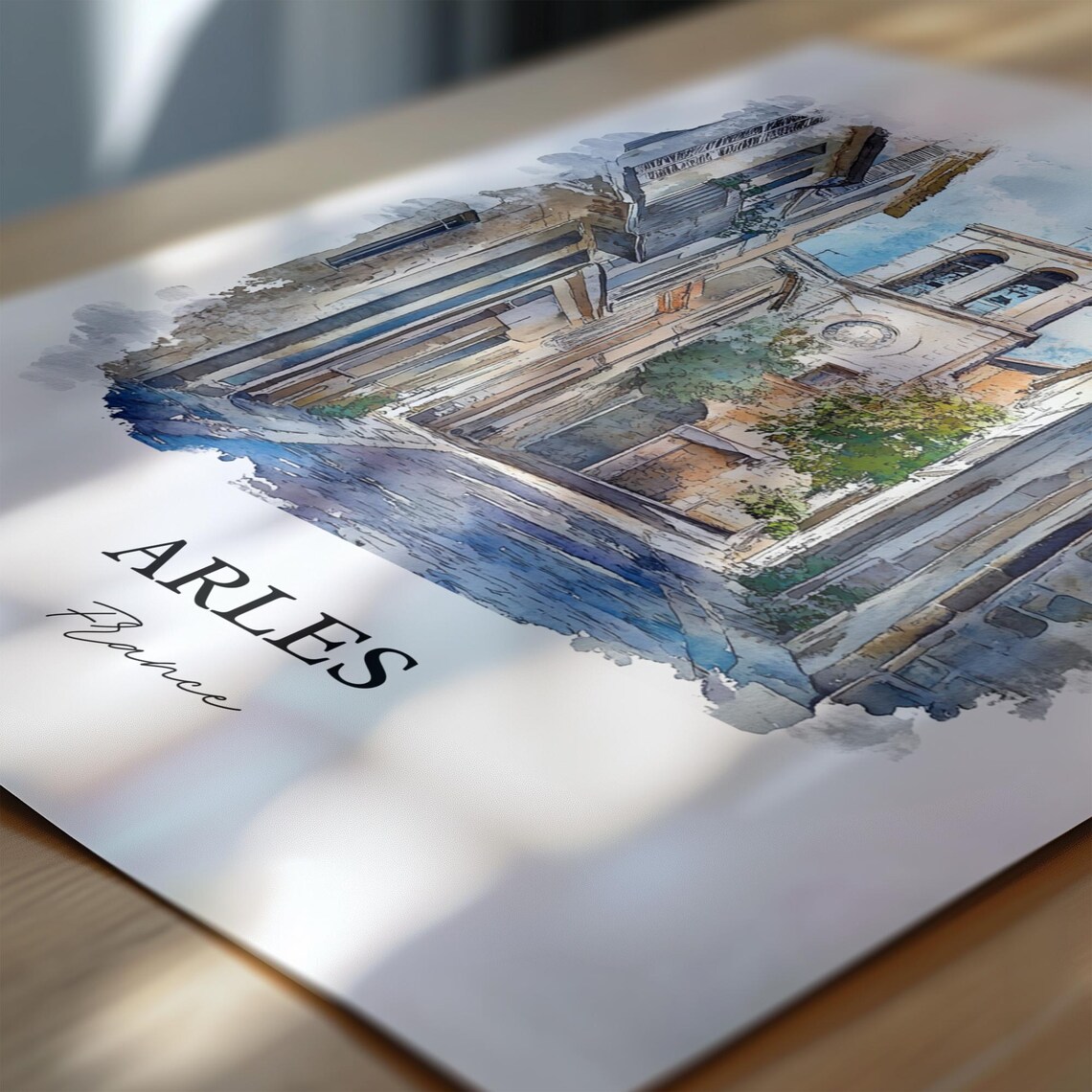 Arles France Provence Stone Lane Church Watercolor Travel Poster - Image 6