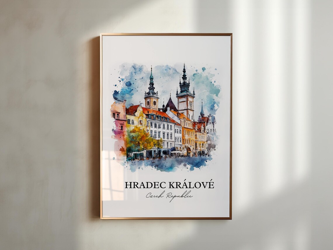 Hradec Kralove Czech Republic Watercolor Old Town Travel Poster - Image 3