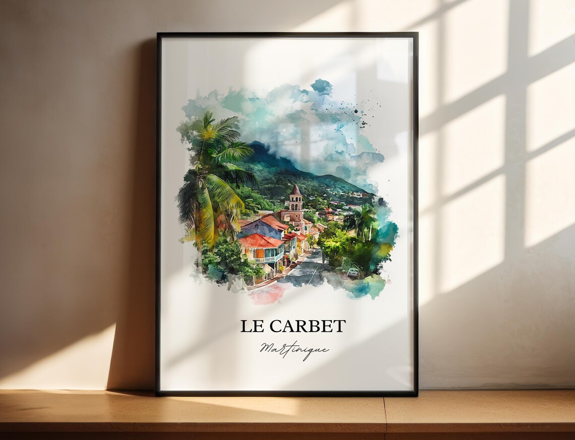 Le Carbet Martinique Tropical Church Palm Coast Watercolor Poster