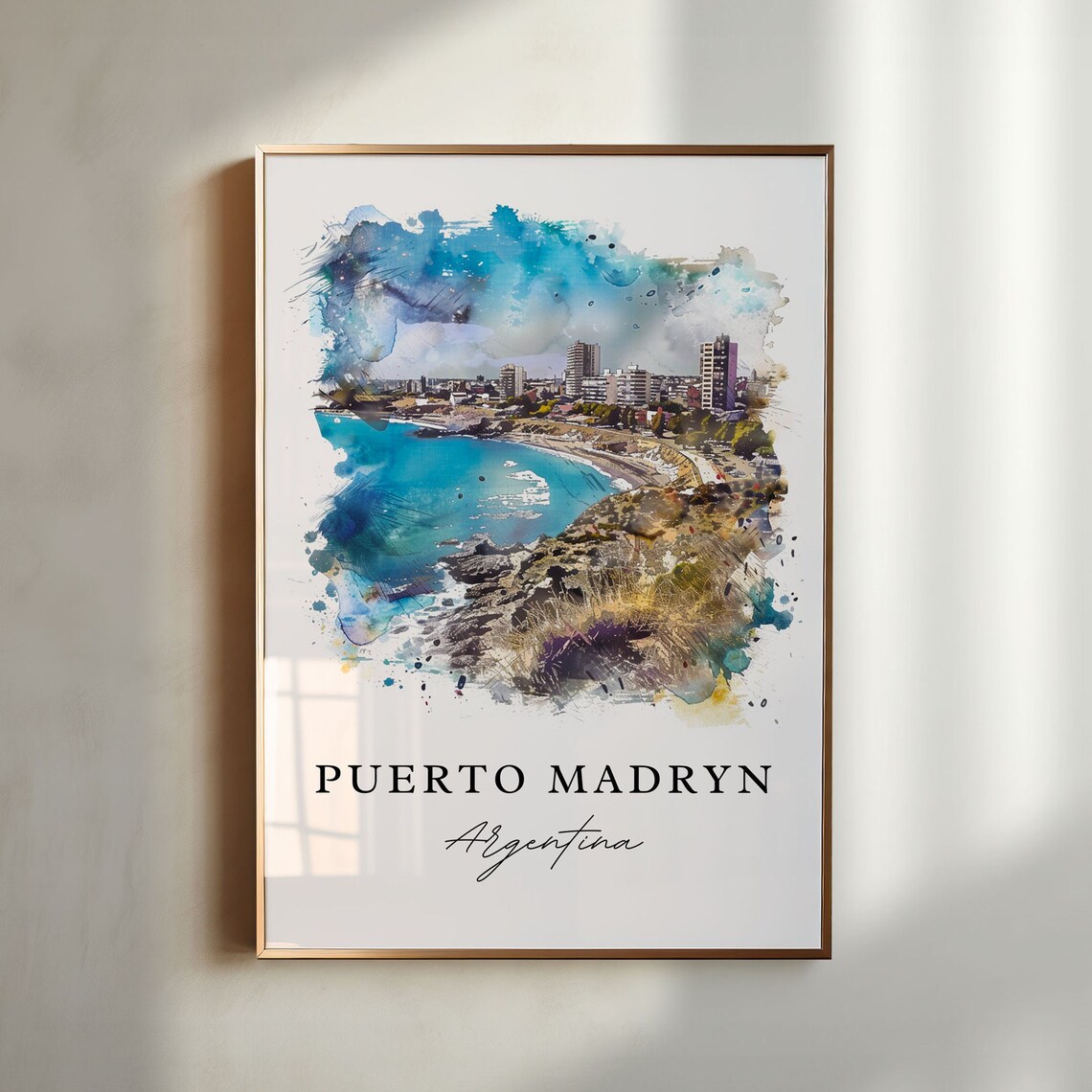 Puerto Madryn Argentina Turquoise Bay City Watercolor Poster
