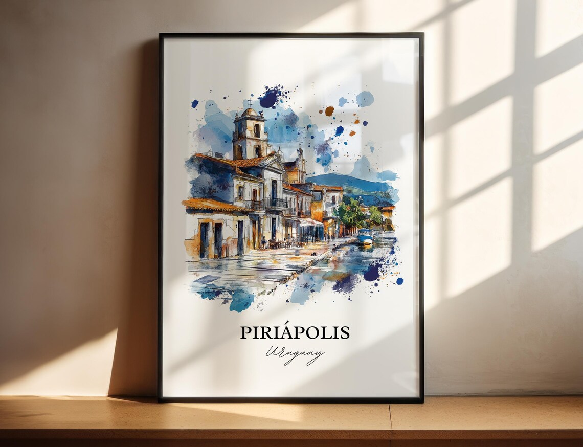 Piriápolis Uruguay Watercolor Waterfront Church Street Poster