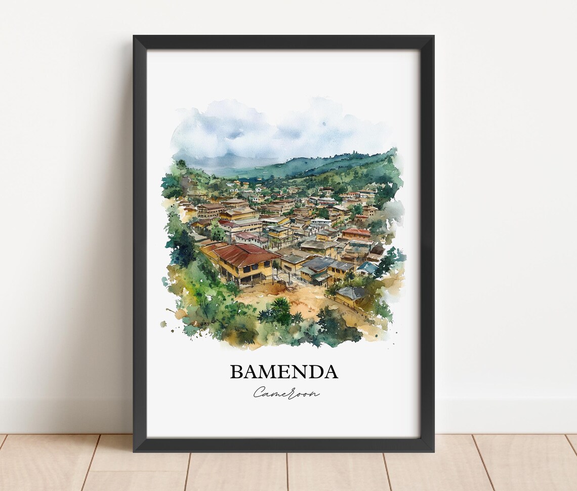 Bamenda Cameroon Hill Town Watercolor Scenic Travel Poster Gift - Image 3