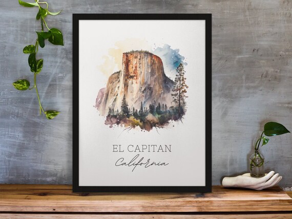 El Capitan Yosemite California Watercolor Mountain Scenic Poster