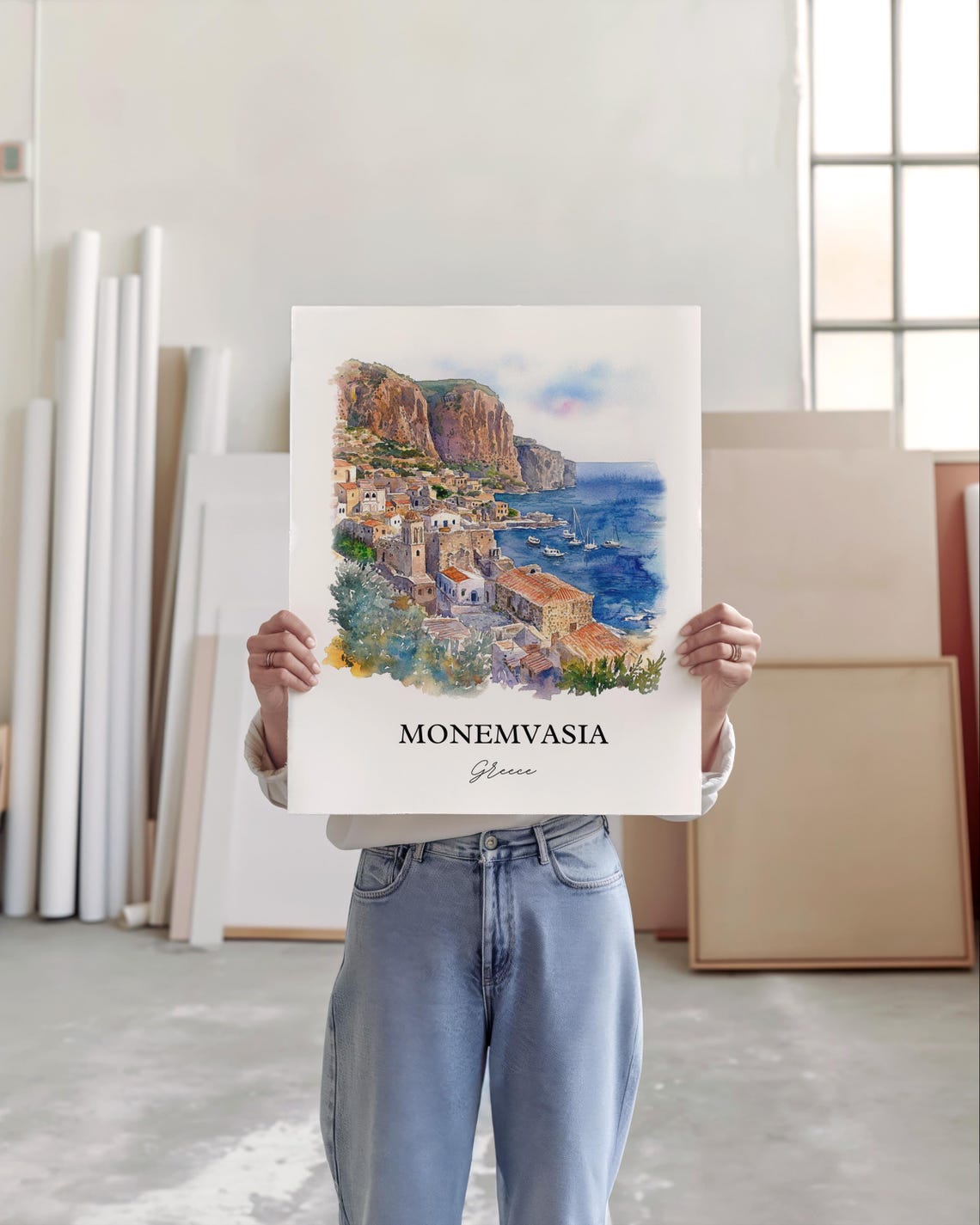 Monemvasia Watercolor Travel Poster, Laconia Greece - Image 4