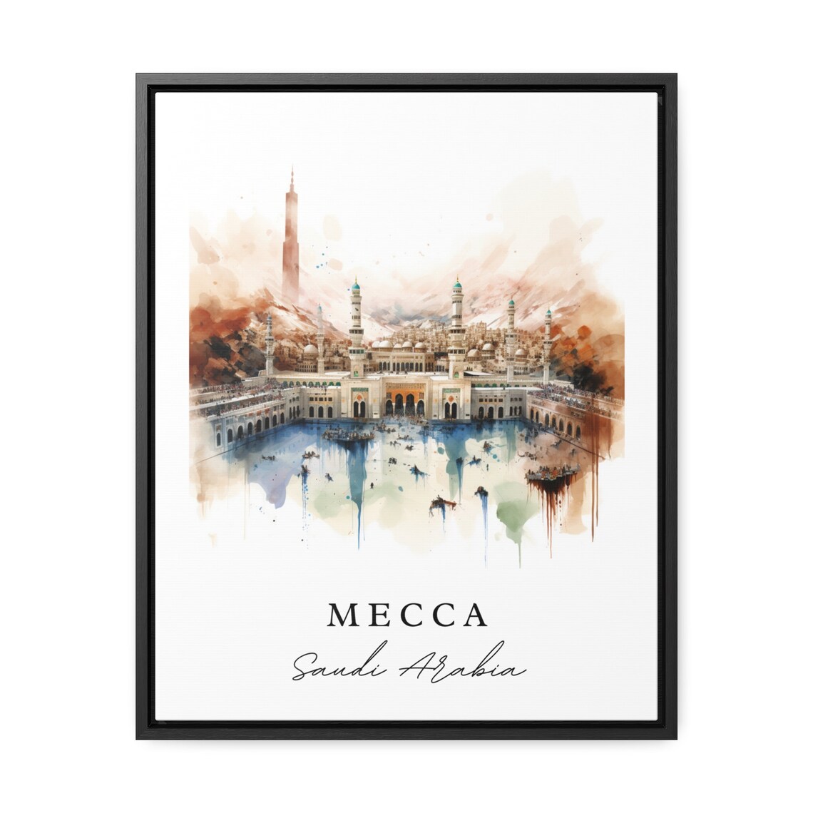 Mecca Saudi Arabia Watercolor Grand Mosque Pilgrimage Art Poster - Image 2