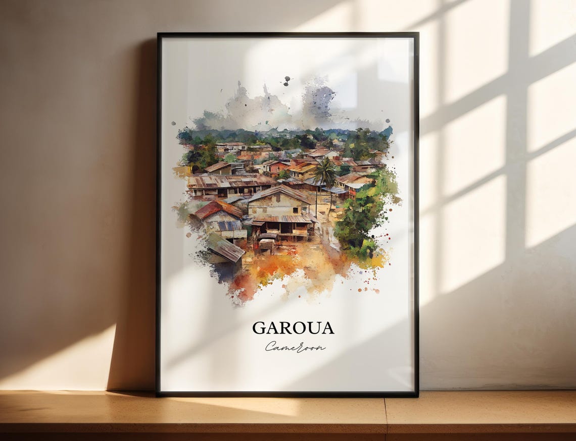 Garoua Cameroon Watercolor African Village Rooftops Art Poster