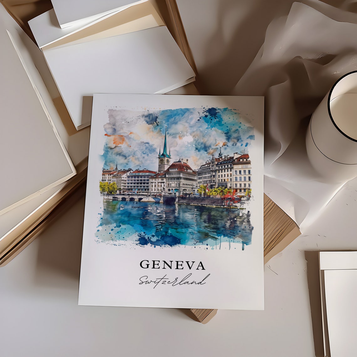 Geneva Watercolor Travel Poster, Switzerland Art Print - Image 6