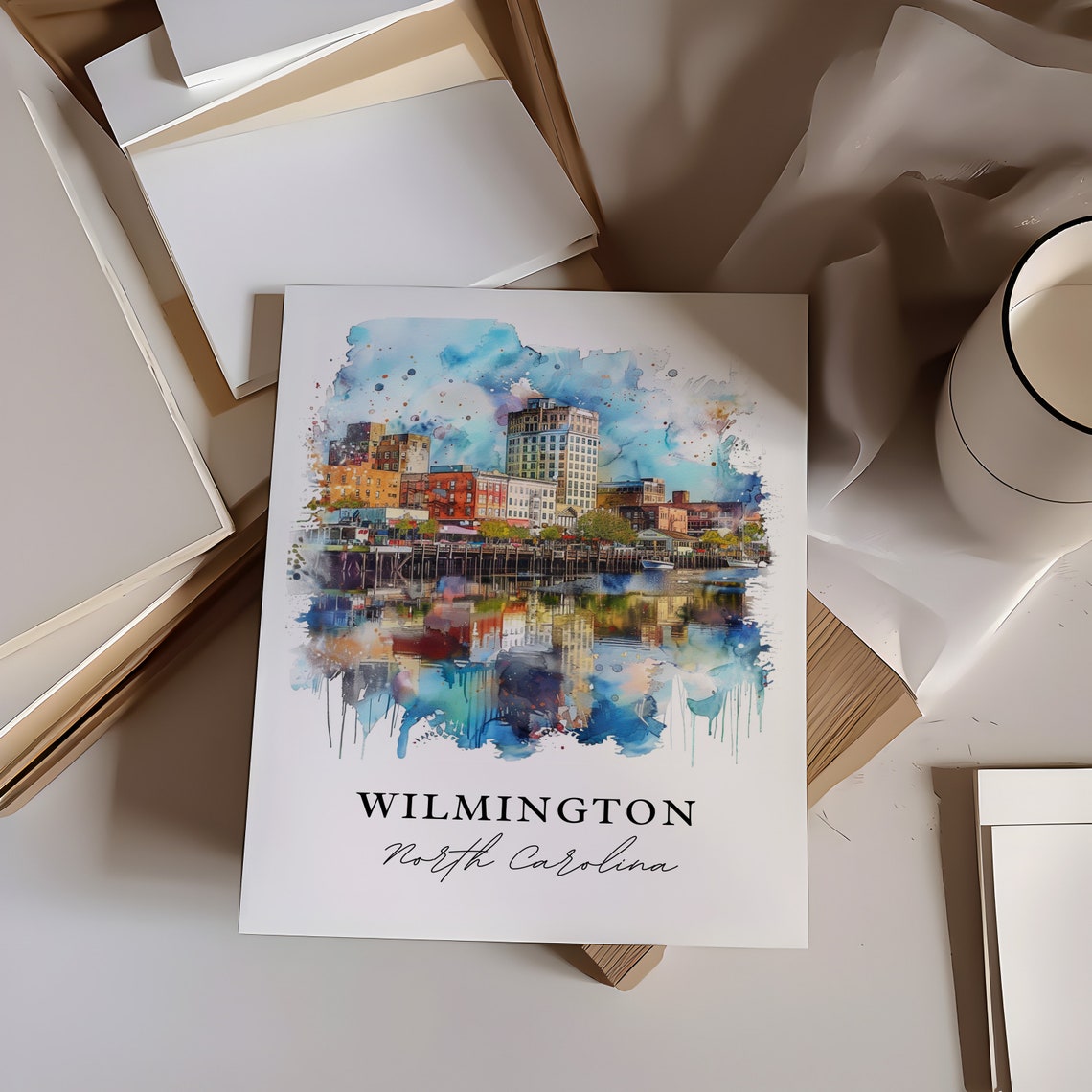 Wilmington North Carolina Historic Riverfront Skyline Art Poster - Image 6