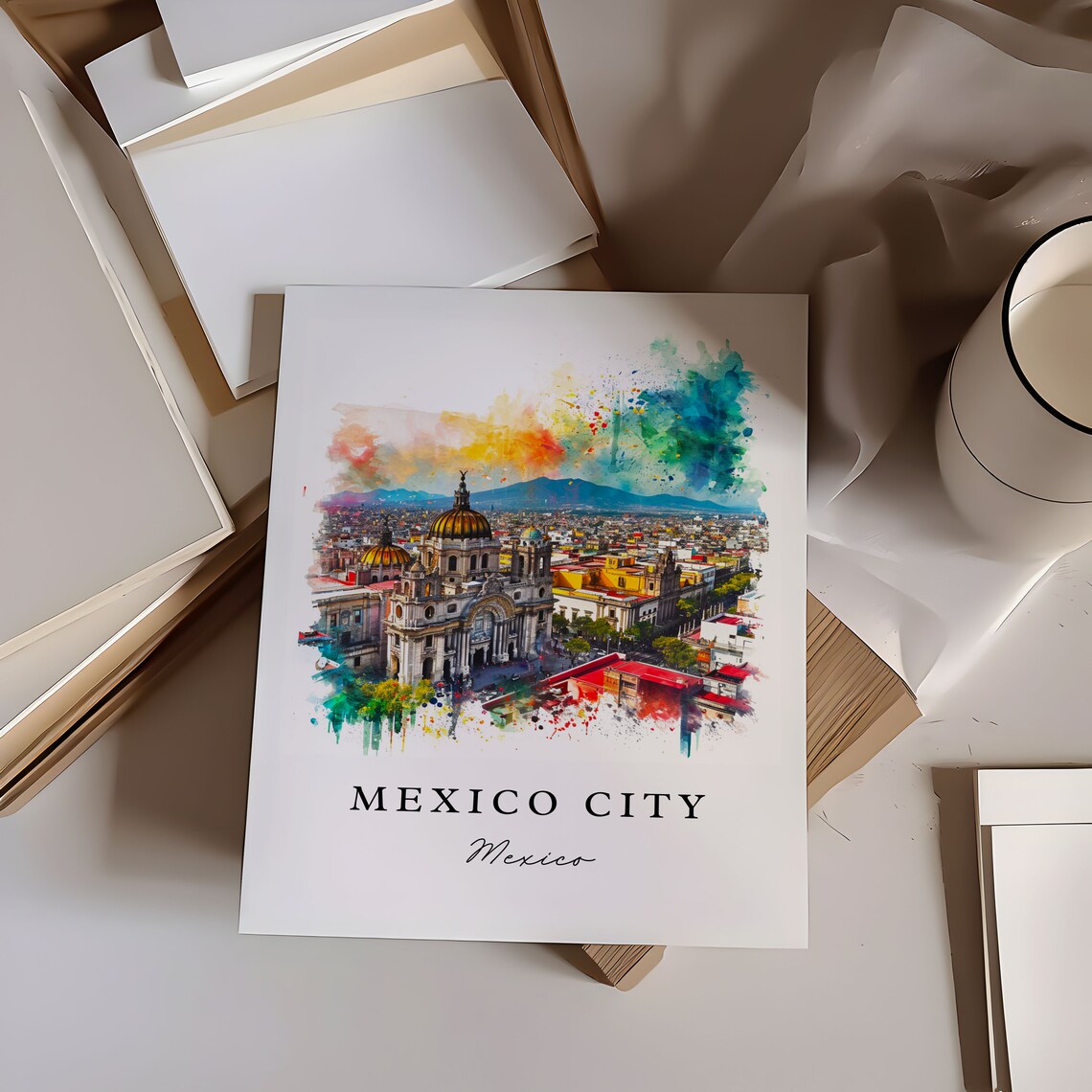 Mexico City Metropolitan Cathedral Golden Watercolor Travel Poster - Image 6