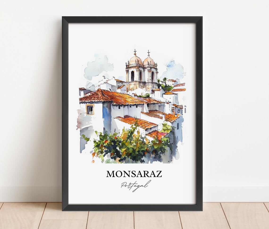 Monsaraz Portugal Watercolor Hilltop Village Church Domes Poster - Image 4