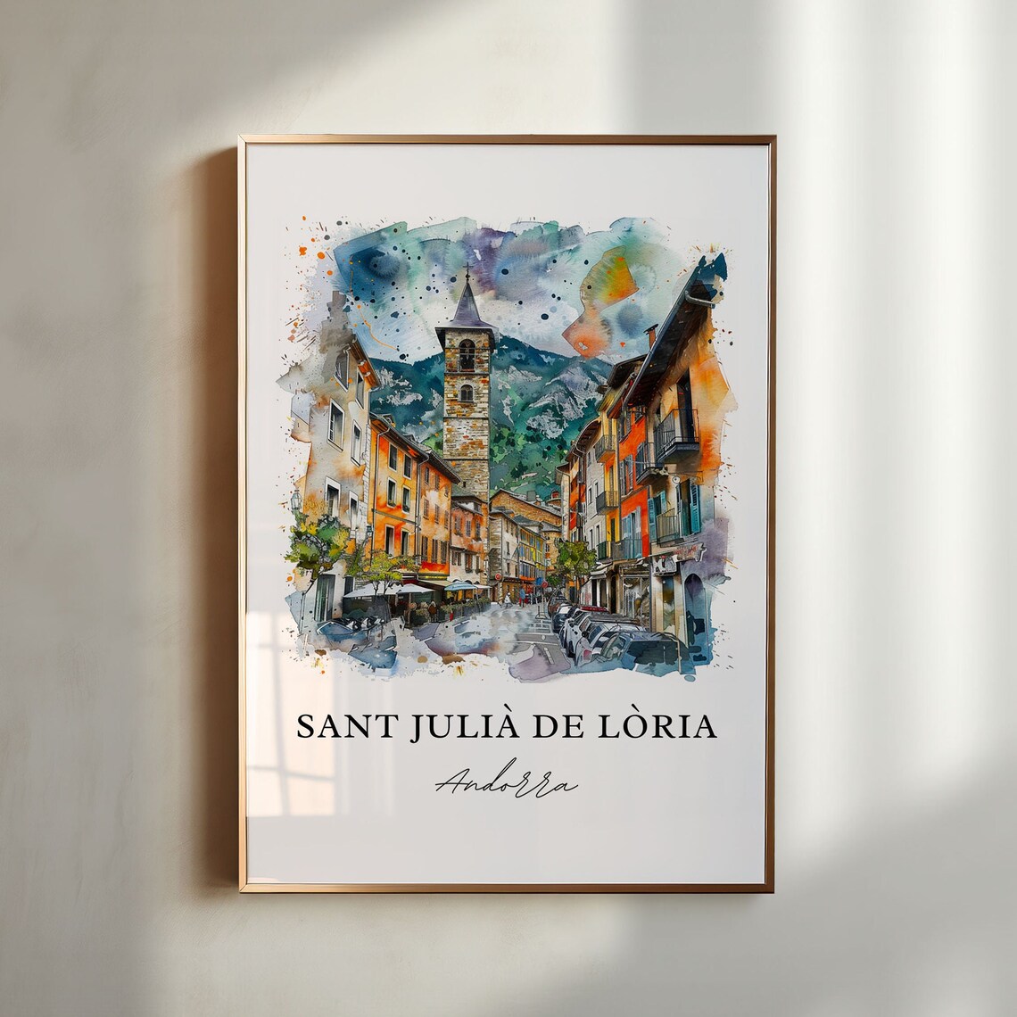 Sant Julia de Loria Andorra Mountain Town Watercolor Travel Poster