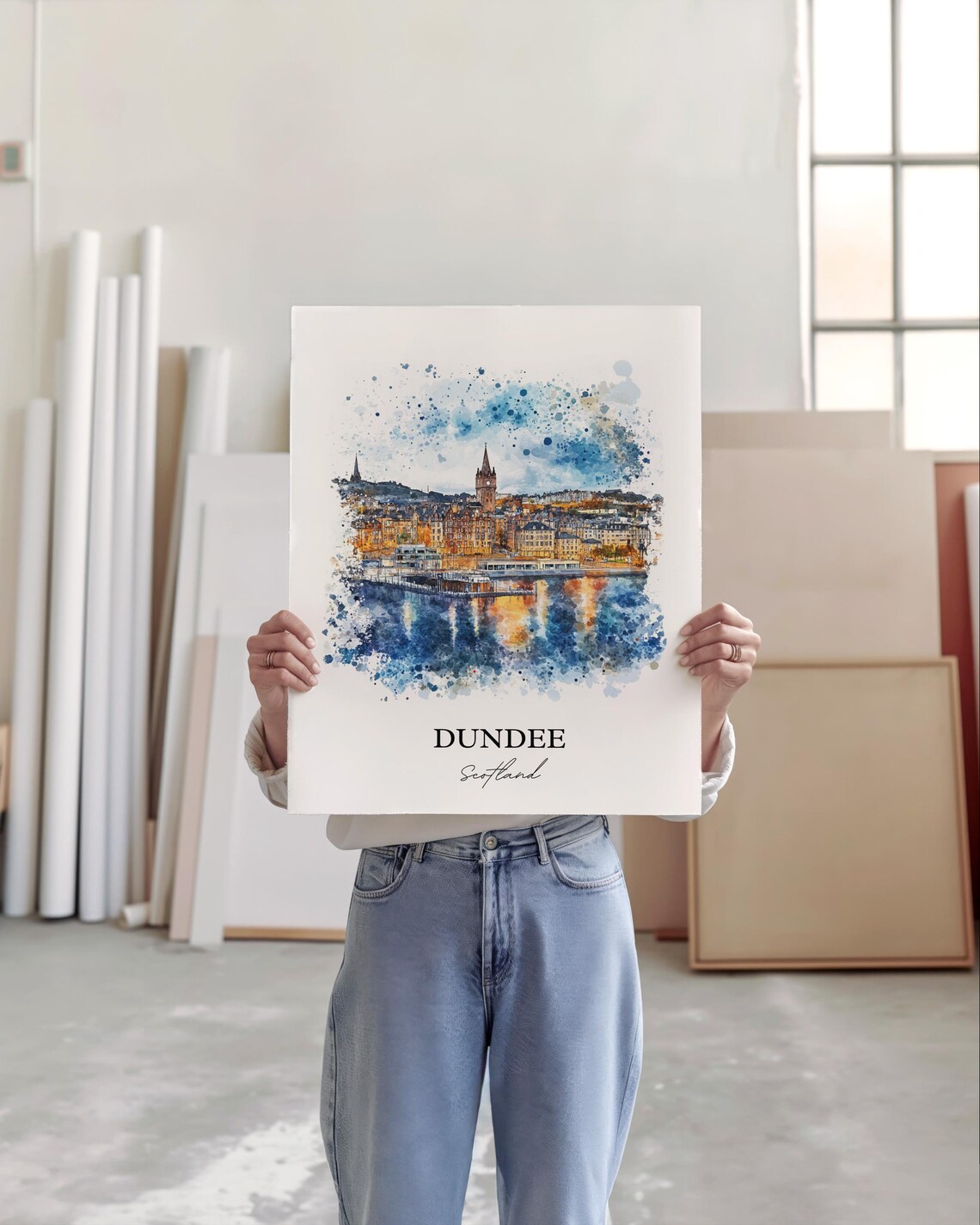 Dundee Scotland Harbor Watercolor Cityscape Skyline Travel Art Poster - Image 4