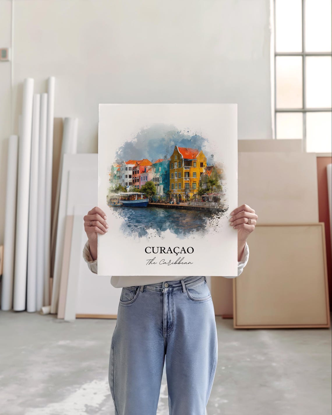 Curacao Watercolor Caribbean Harbor Pastel Facades Travel Poster - Image 3
