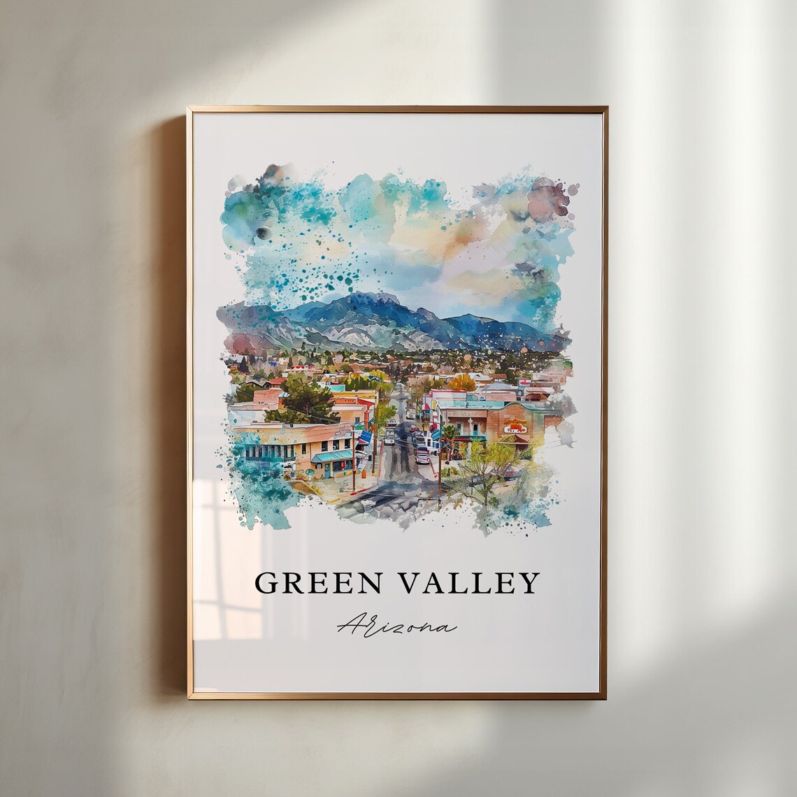 Charming Green Valley Arizona Desert Mountain Town Watercolor Poster