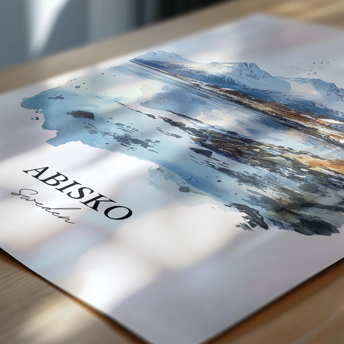 Abisko Sweden Snowy Lake Mountain Watercolor Arctic Winter Poster - Image 6