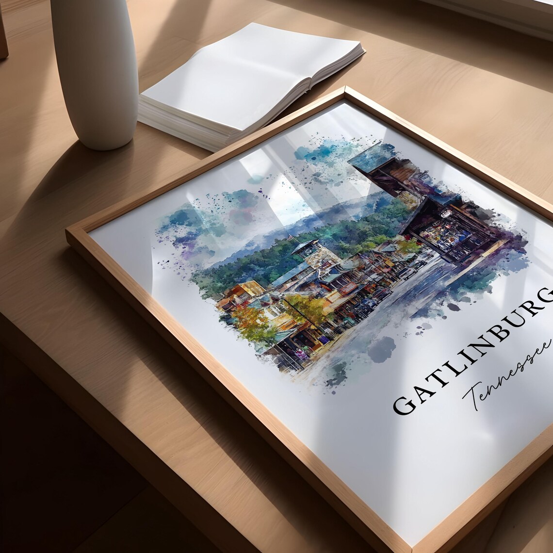 Gatlinburg Tennessee Watercolor Smoky Mountain Main Street Travel Poster - Image 5