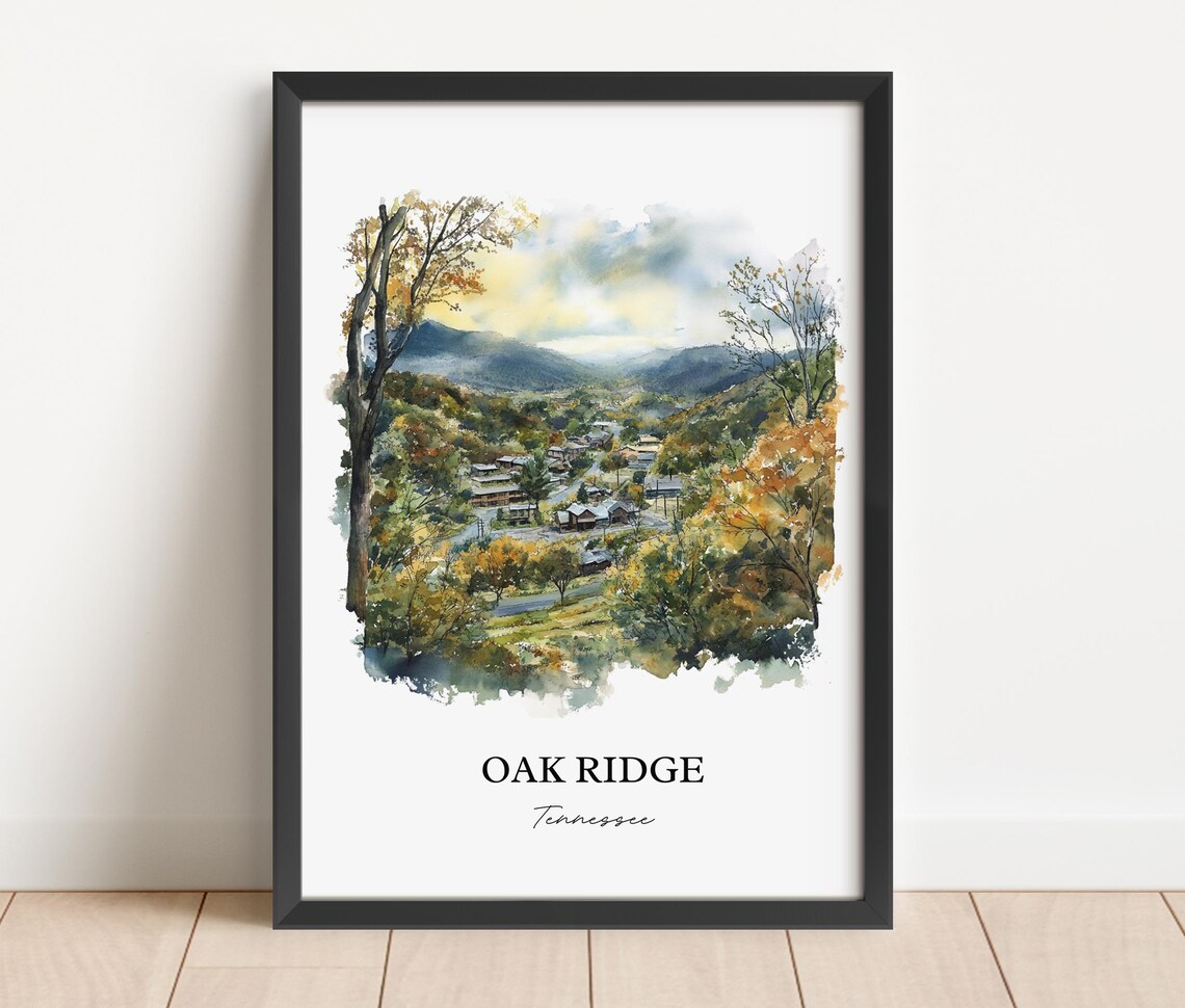 Oak Ridge Tennessee Golden Autumn Valley Watercolor View Poster - Image 3