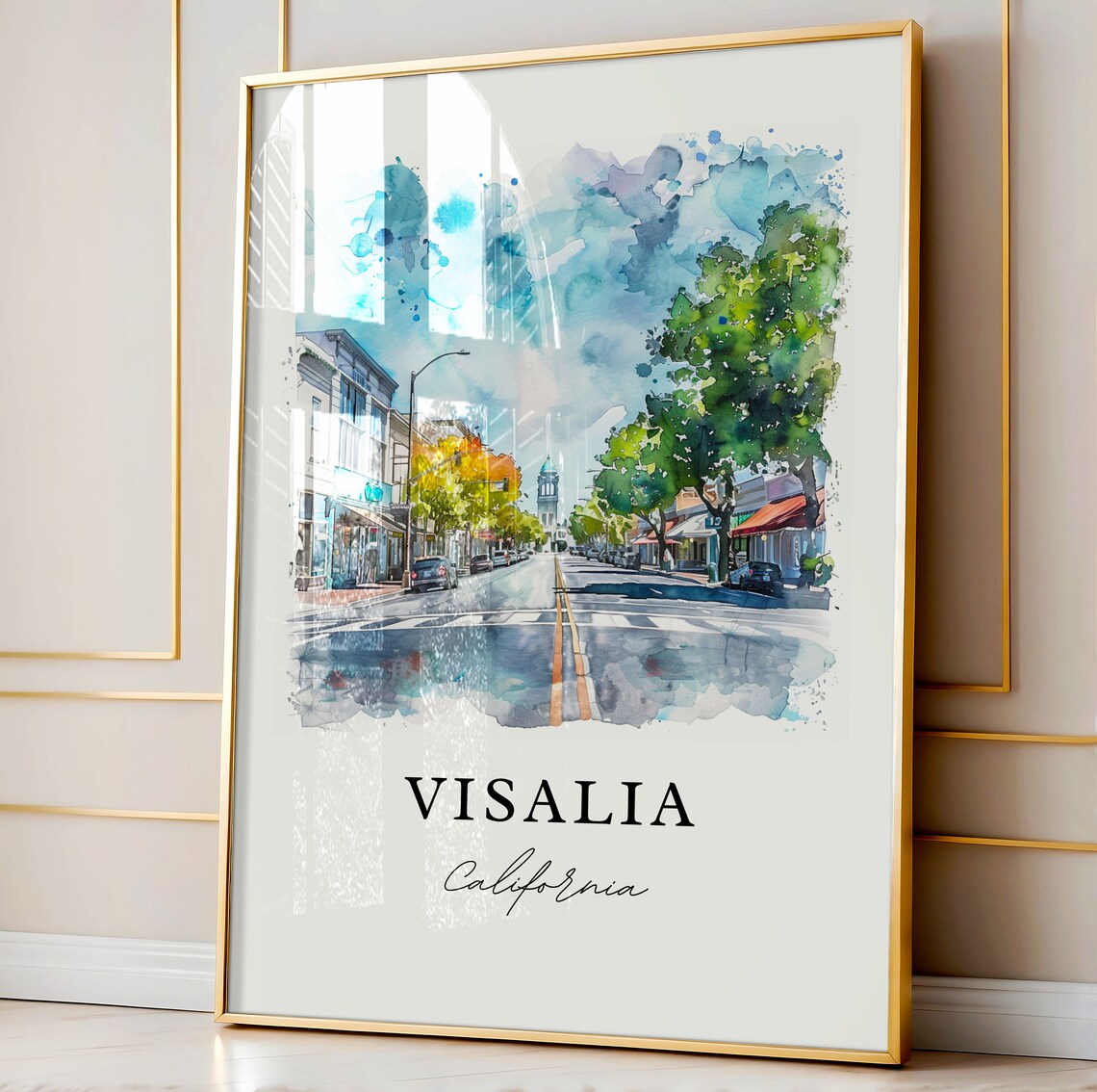 Visalia California Historic Downtown Street Watercolor City Art Poster - Image 3