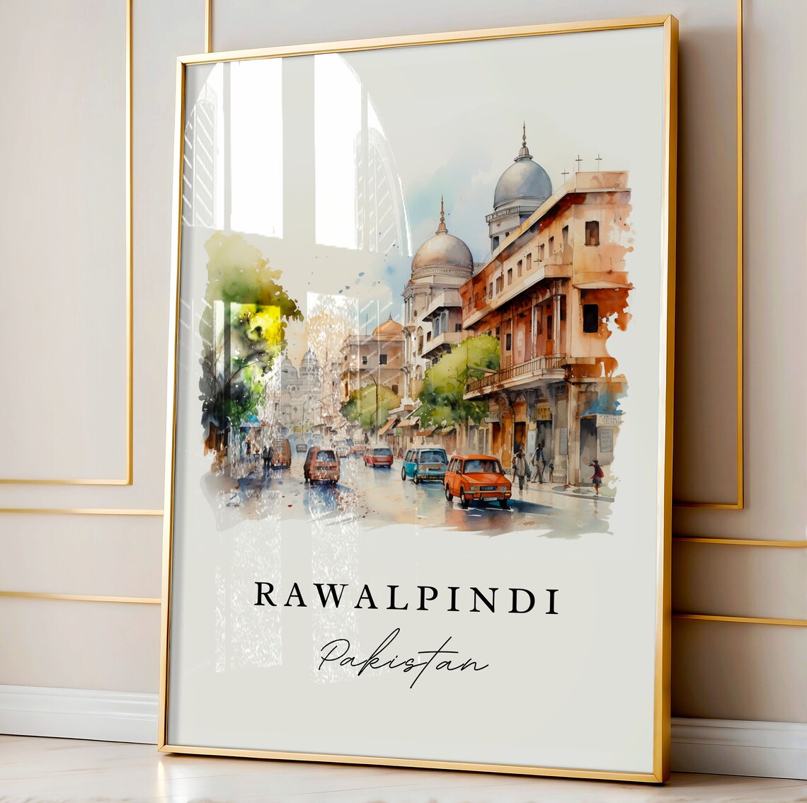 Rawalpindi Pakistan Watercolor City Street Domed Buildings Poster - Image 4