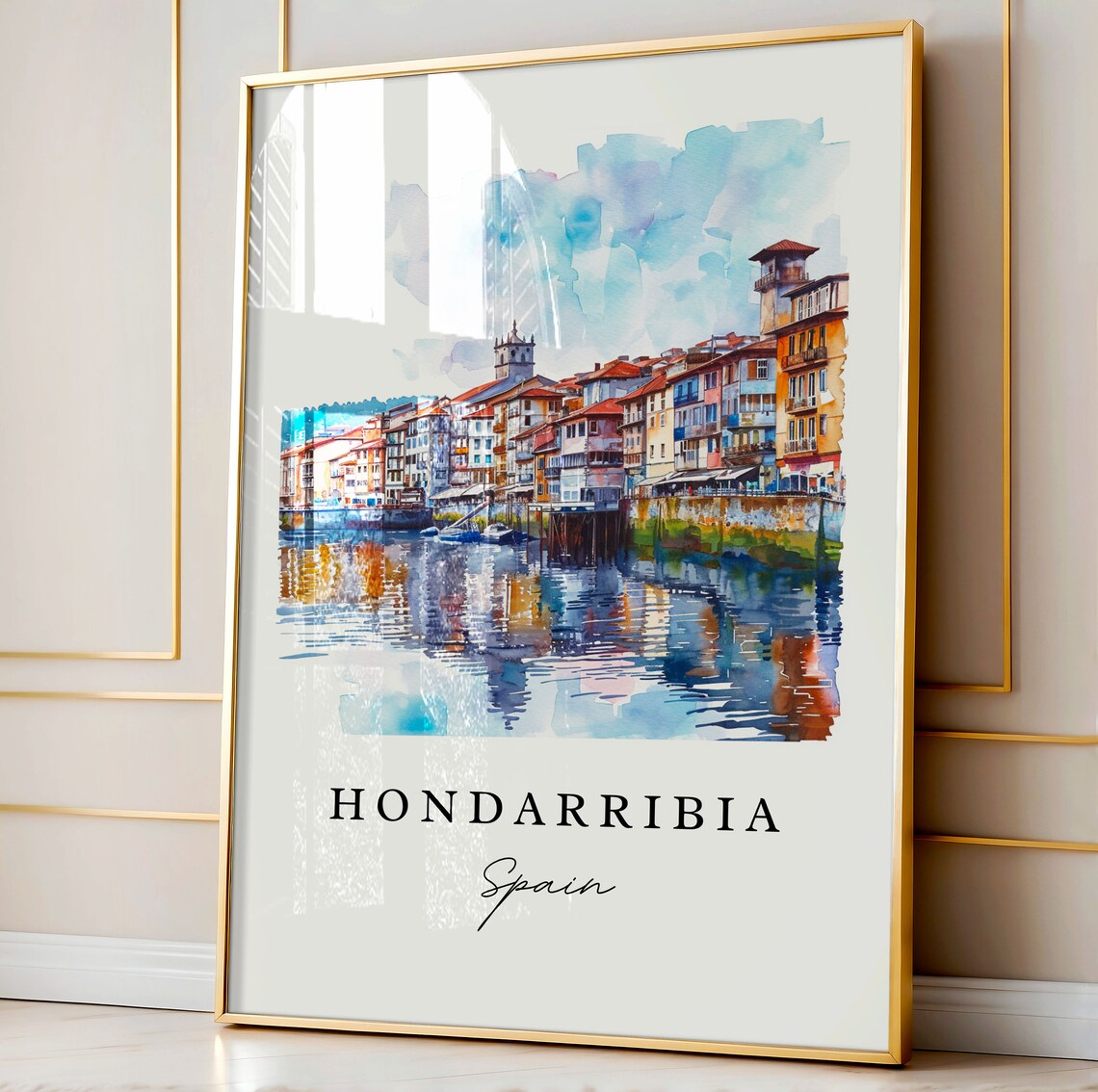 Hondarribia Spain Riverside Old Town Watercolor Travel Poster - Image 4