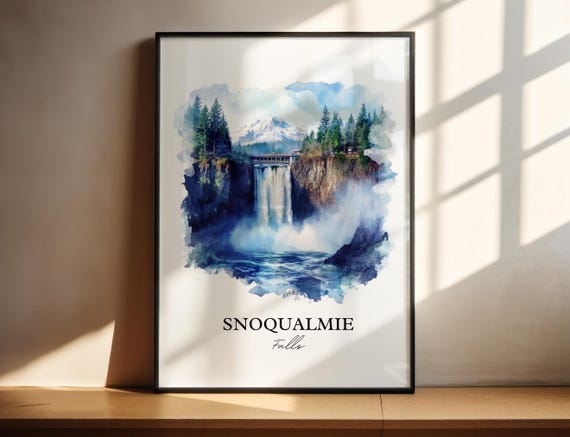 Snoqualmie Falls Watercolor Travel Poster, Washington St