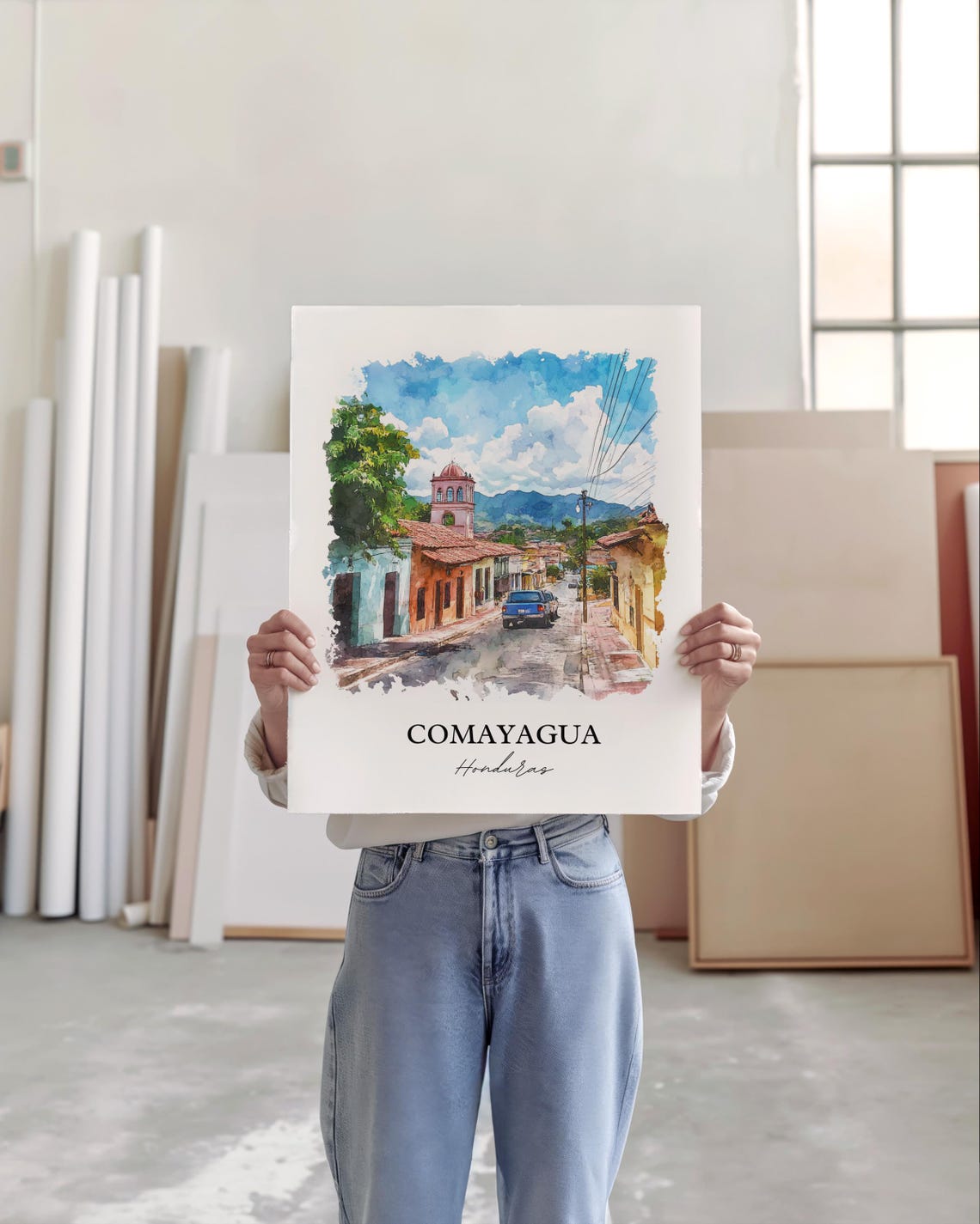 Comayagua Wall Art Honduras Print Watercolor Gift Travel Poster Housewarming - Image 2