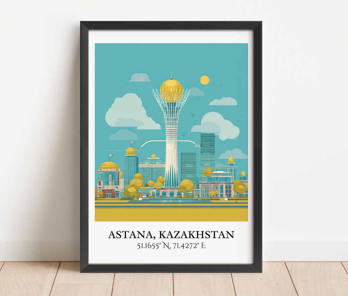 Astana Kazakhstan Bayterek Golden Orb Tower Retro Travel Poster - Image 5