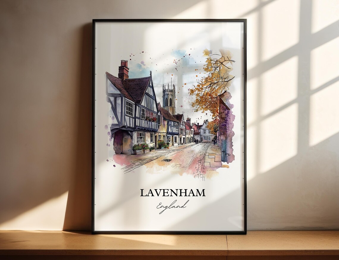 Lavenham England Tudor Half Timbered Street Watercolor Poster