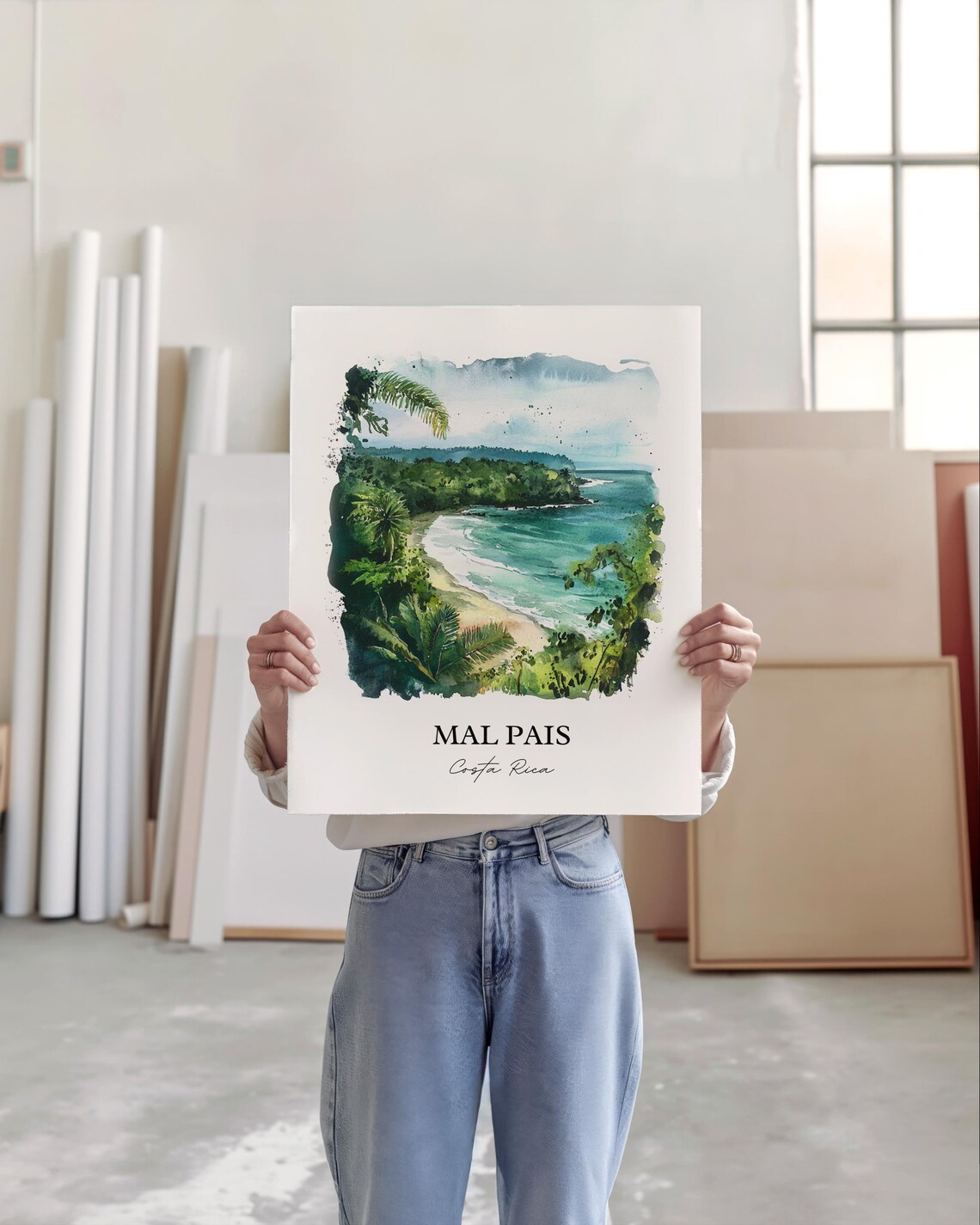 Mal Pais Costa Rica Hidden Jungle Cove Beach Watercolor Poster - Image 5