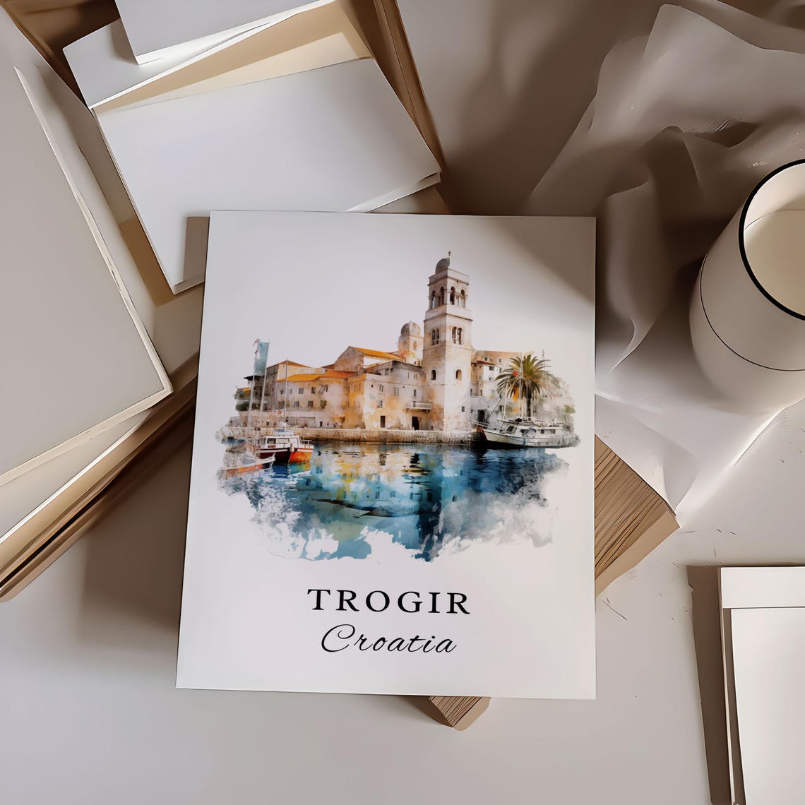 Trogir Croatia Waterfront Bell Tower Watercolor Travel Poster - Image 5