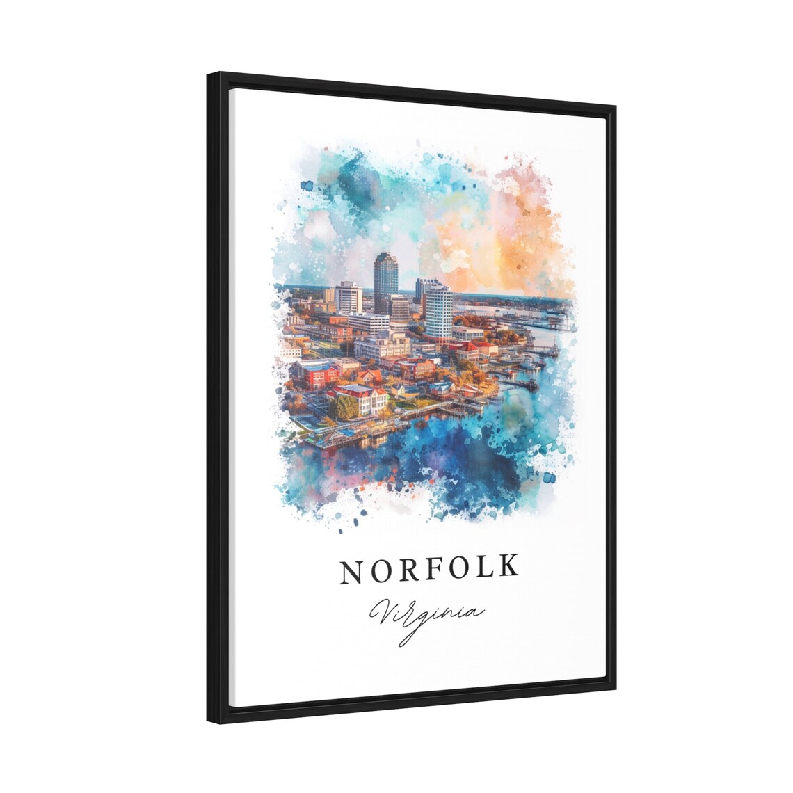 Norfolk Virginia Downtown Skyline Harbor Watercolor Art Poster - Image 2