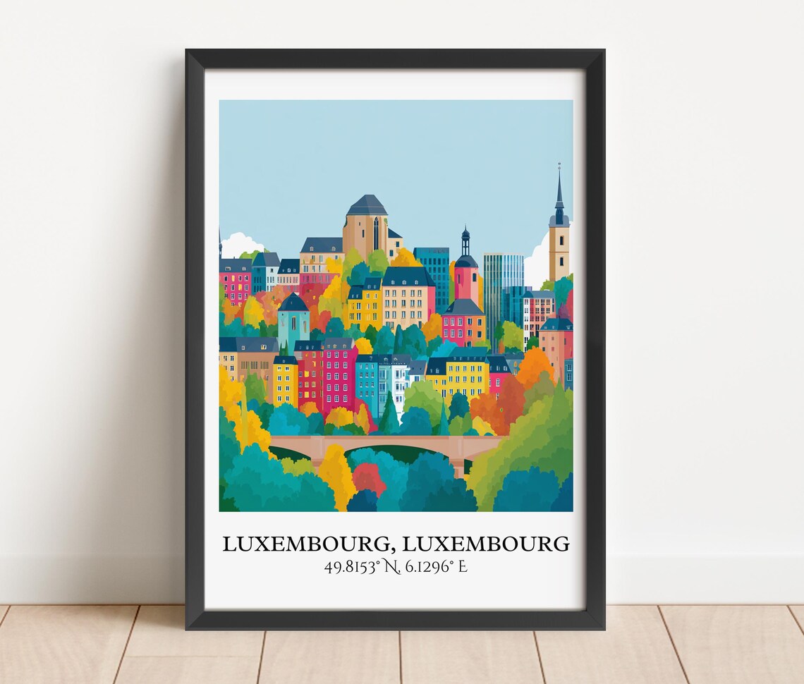 Luxembourg City Autumn Trees Historic Old Town Travel Poster - Image 2
